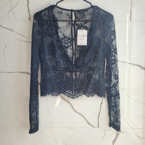 NWT Forever 21 Sheer Black Floral Lace Top